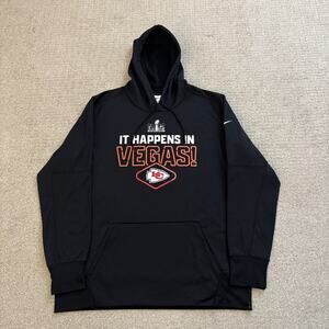 Nike Kansas City Chiefs NFL Dri Fit Super Bowl Vegas Black Hoodie Men Sz XL